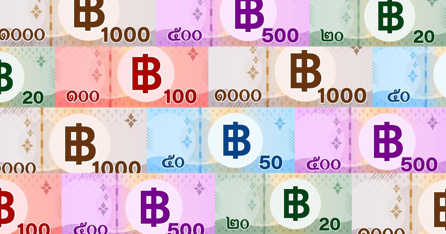 banknote money thai baht for background, money 1000, 500, 100, 50, 20 baht in top view, thai currency THB for wallpaper pattern, paper money for banner background, business finance concept vector