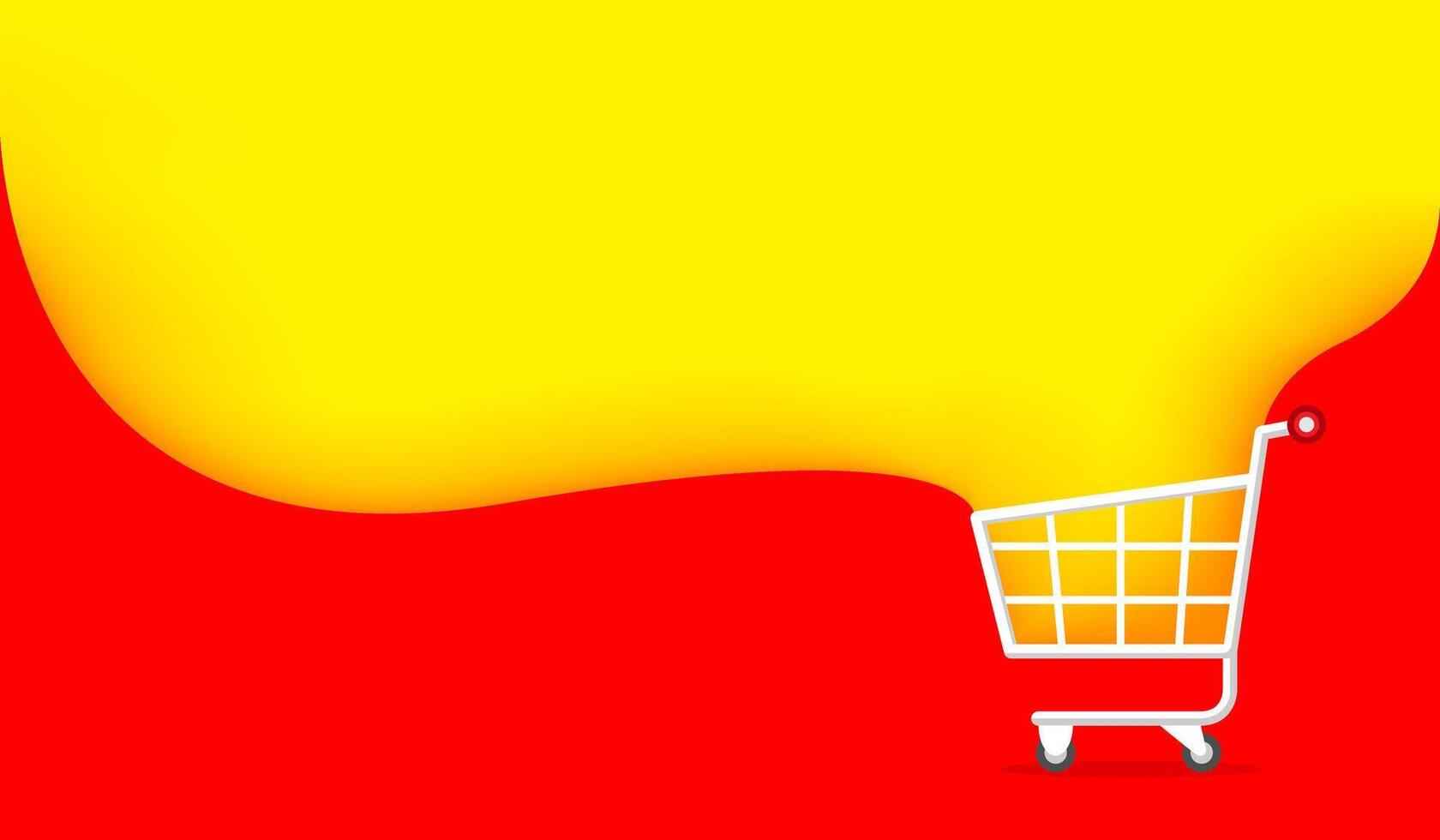 banner cart and yellow red copy space for shopping online, icon cart on banner template ad sale, basket purchase in online shop, trolley cart symbol of banner e-commerce, cart simple flat advertising vector