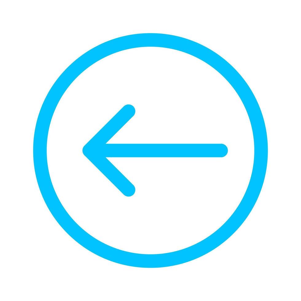 arrow line pointing left in circle blue isolated on white, arrow in circular strokes for direction left, arrows button simple graphic, line arrow symbol in circle for ui app, arrowhead pointer left vector