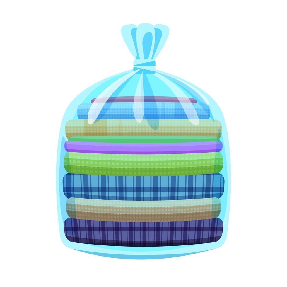 second hand clothes in a clear plastic bag isolated on white background, used shirts for donations, illustration of donate clothes, pile clothes used old, clip art second hand donated clothes vector