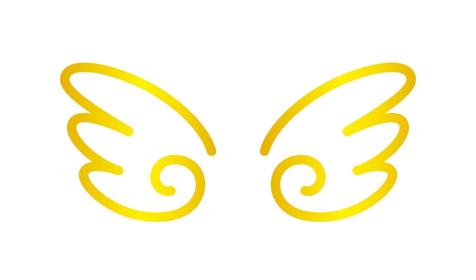 angel wings icon gold isolated on white background, cute cartoon golden wing ornate, clip art angel wings shape for logo, luxury gold color angel wings for freedom symbol, illustration wing gold shine vector