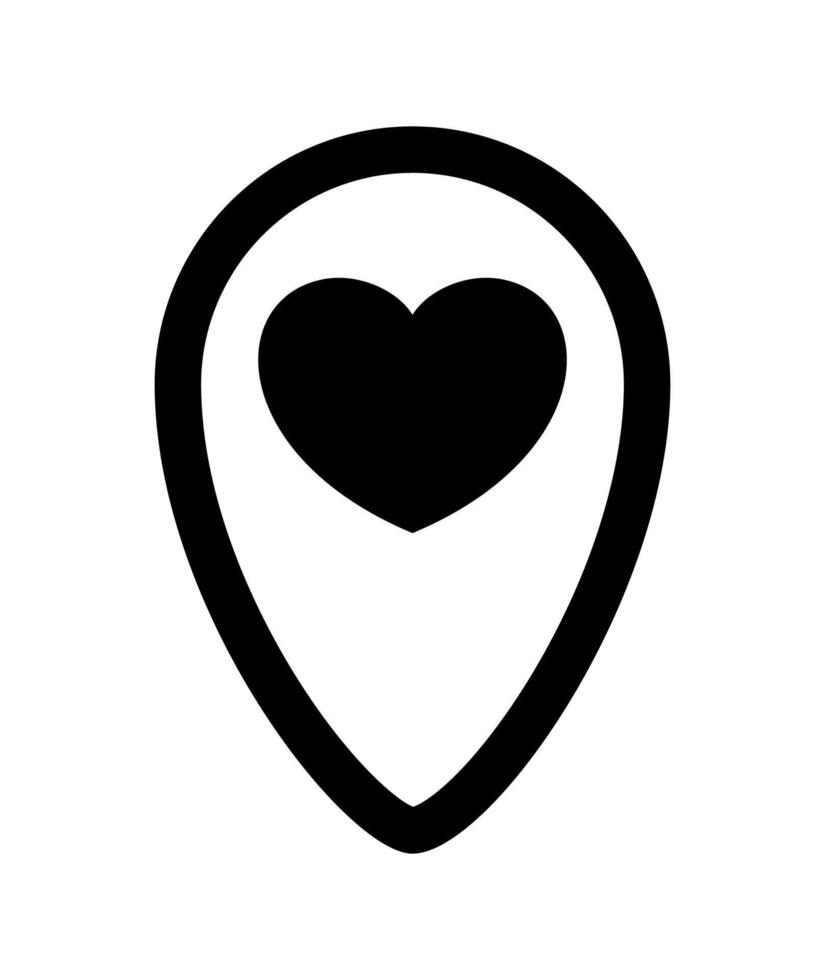 heart icon in black pin point isolated on white, pointer white heart shape for position marker, cute heart simple with pin point symbol, pin pointer for love location place or direction idea vector