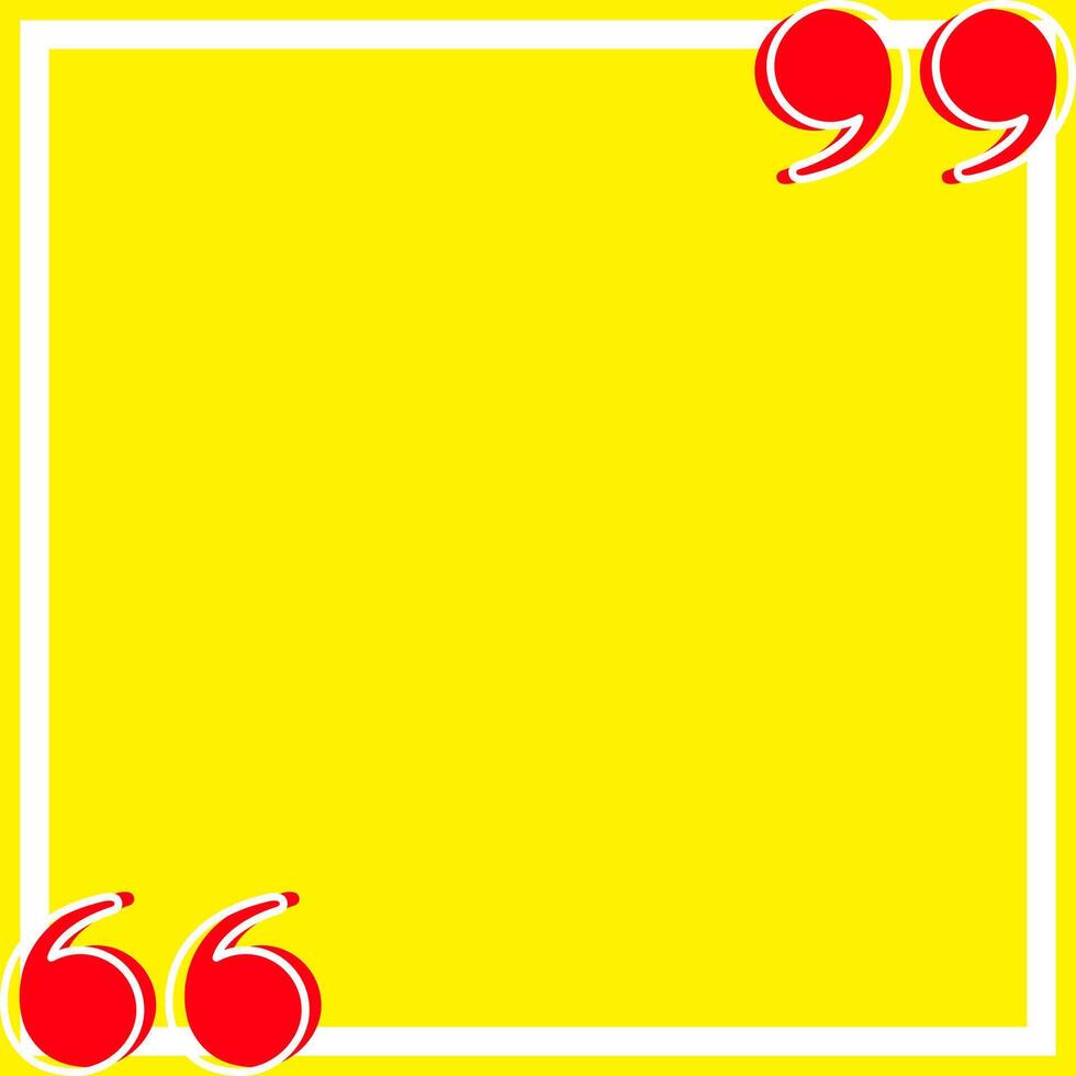 banner frame yellow with red quotation symbol, quote box frame simple and cute, quote boxes for template design text info, speech bubble square frame and bracket red for a copy space, commas frame vector