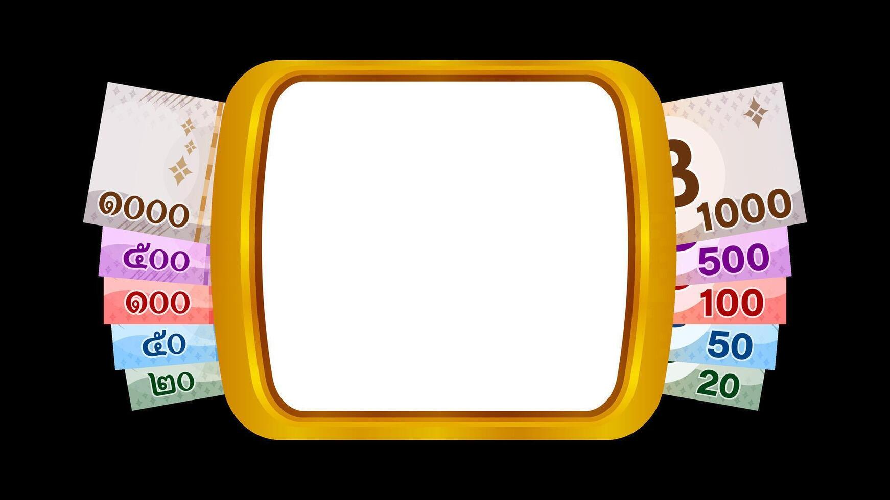 money thai banknote and golden frame for banner copy space, banknote money baht and gold square shape for text, paper money for salary and savings concept, currency THB thai and white space background vector