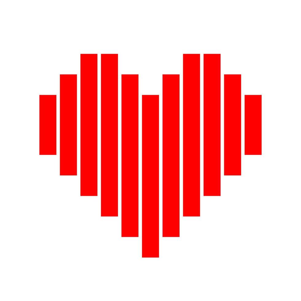 heart shape red pixel strip isolated on white, square red pixel heart shape for clip art, cute pixel strip bar heart shape icon, simple heart red plain square tile pattern, love sign for valentine vector