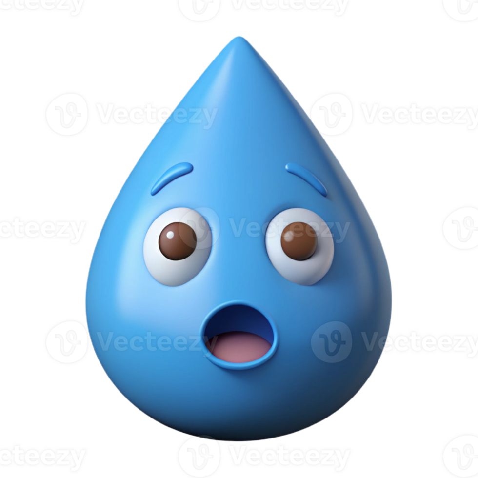 celebrated coastal Teardrop-shaped character with a surprised expression, flat light blue with Scalable Design. detailed png