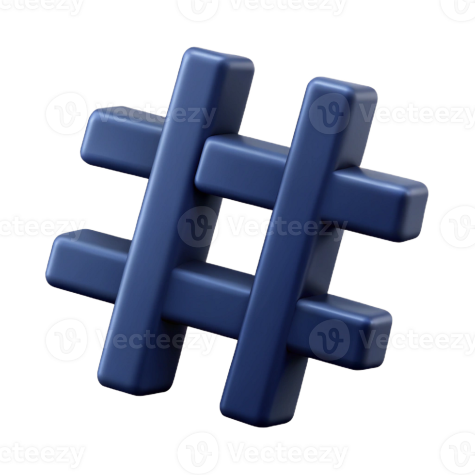 dynamic glorious Geometric hashtag symbol with sharp edges. Flat navy. Minimal design with Scalable Design. high resolution png