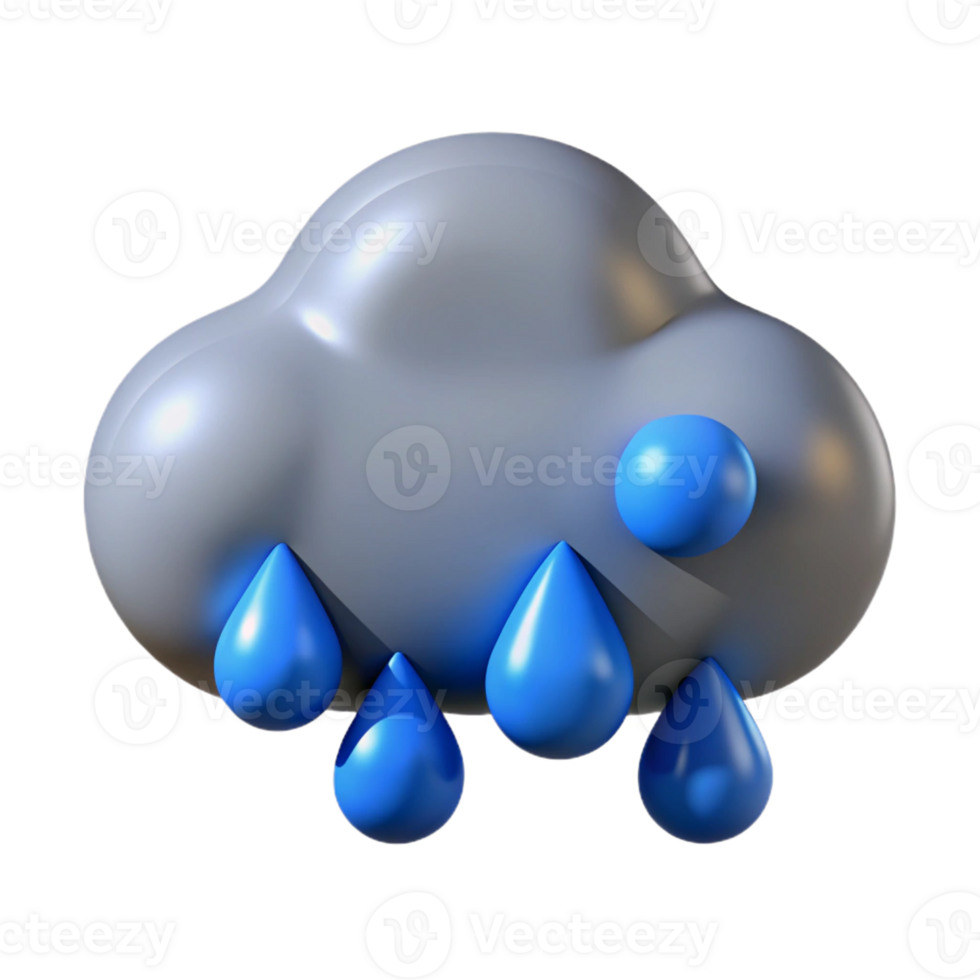 distinguished organic Cloud character with raindrops, flat grey and blue, crisp edges with Scalable Design. exclusive png