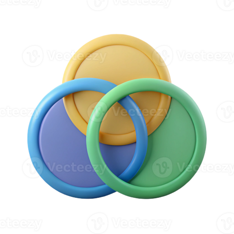 vibrant gothic Three intersecting circles forming a Venn diagram. Minimal, flat color design with Scalable Design. precision png