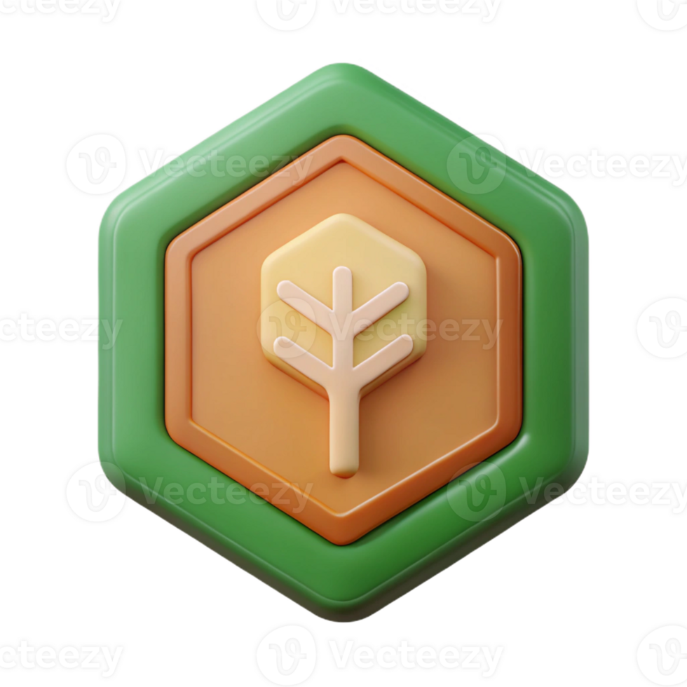 enchanting notable Hexagonal badge with a simple tree icon. Minimal, flat color, single-weight stroke with Scalable Design. png