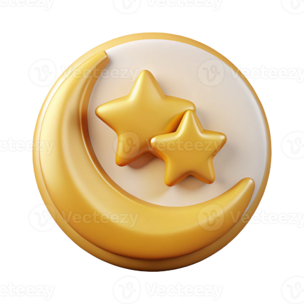 breathtaking surreal Crescent moon badge with three small stars. Symmetrical, crisp edges, with Scalable Design. studio quality png