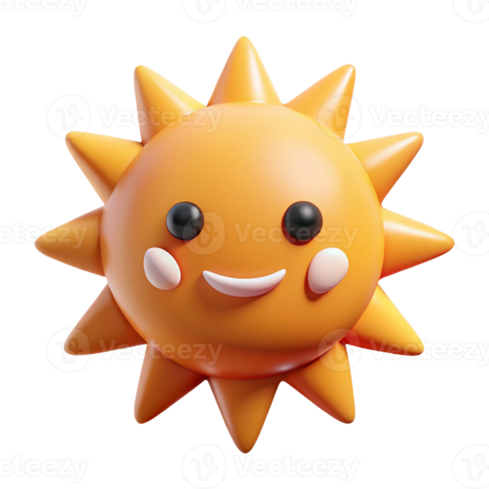 distinctive impressionist Smiling sun character with triangular rays. Clean lines, flat color, minimal design with Scalable Design. 4K png
