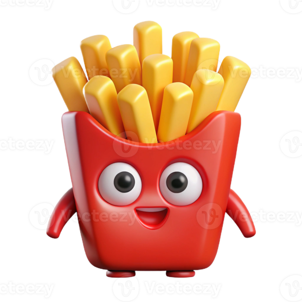 ethereal vibrant French fry character with ketchup, flat yellow and red, minimal design with Scalable Design. top-tier png