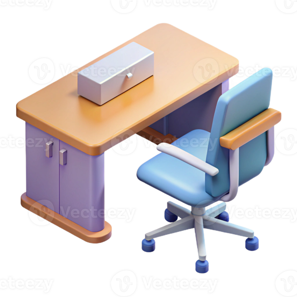 dynamic impressive Isometric office desk and chair. Clean lines, flat color. with Scalable Design. handcrafted png