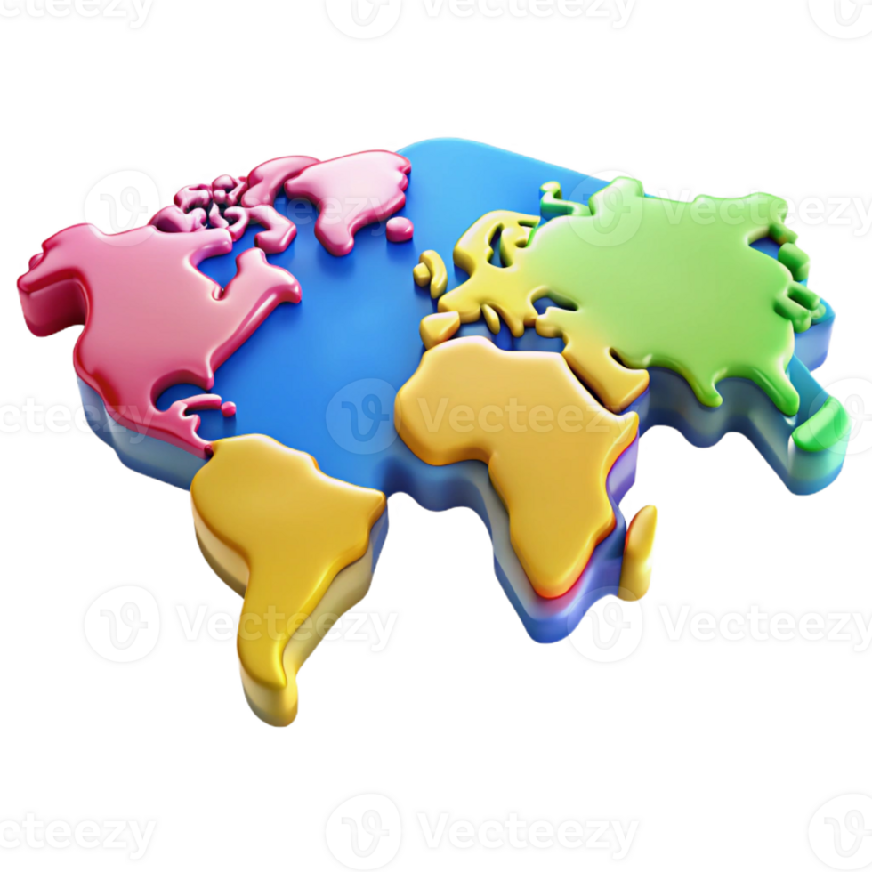 serene energetic coastal World map with highlighted continents in different flat colors. Crisp edges, with Scalable Design. elite png