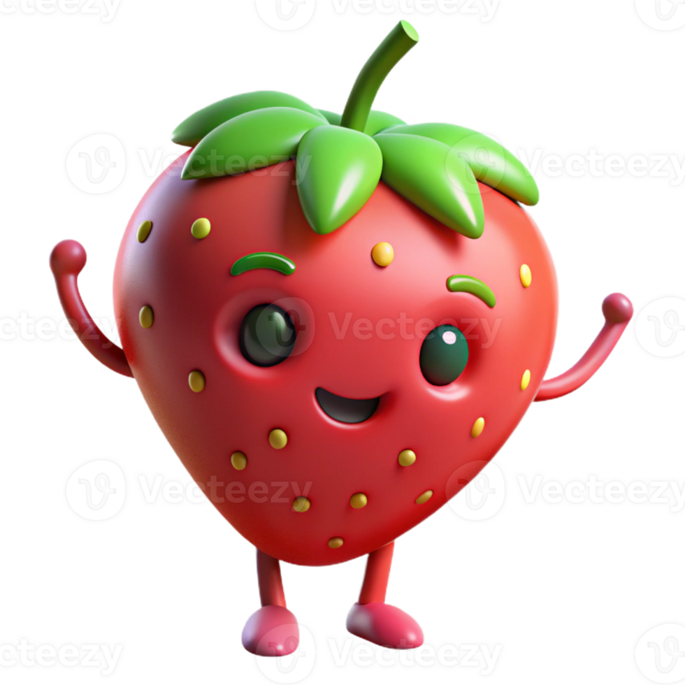 enchanting exemplary Strawberry character with a stem, flat red and green, clean lines with Scalable Design. png