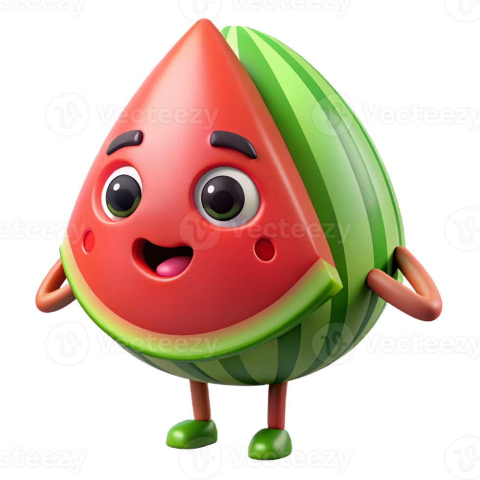 dramatic reflective renaissance Watermelon character with seeds, flat green and red, single-weight stroke with Scalable Design. genuine png