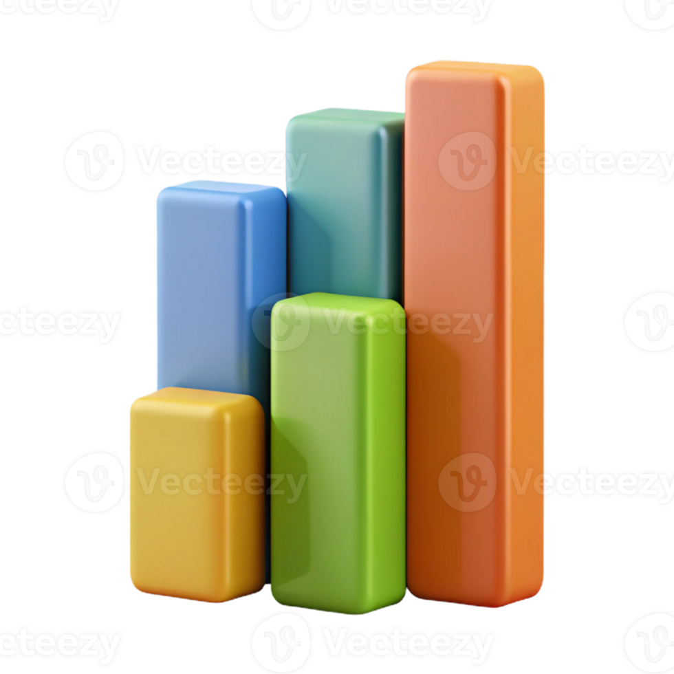 glorious tropical Vertical bar graph with three bars, crisp edges, solid colors. Minimal, with Scalable Design. 8K png