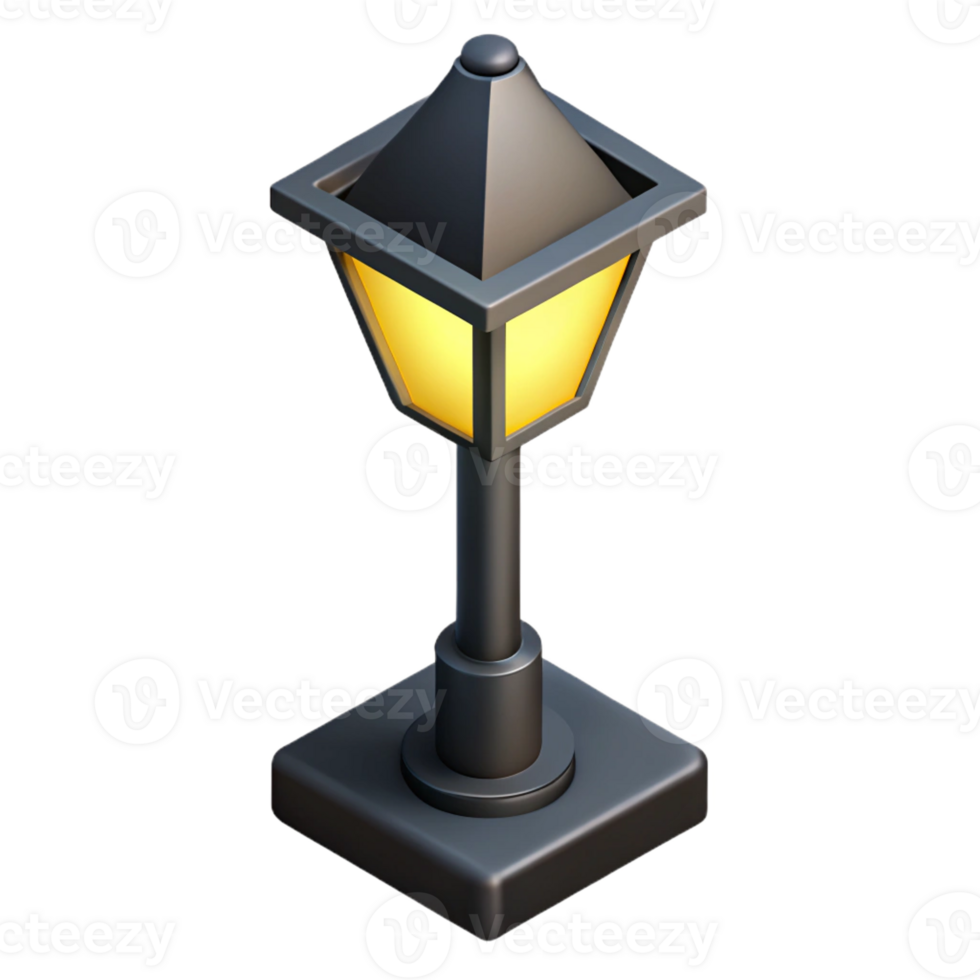 spectacular contemporary Flat color isometric streetlight, crisp edges, black with Scalable Design. artisan png