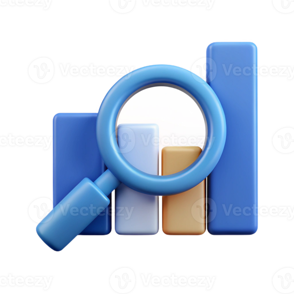 serein mystérieux Créatif grossissant verre icône plus de une bar graphique. nettoyer lignes, minimal conception, avec évolutif conception. haute résolution png