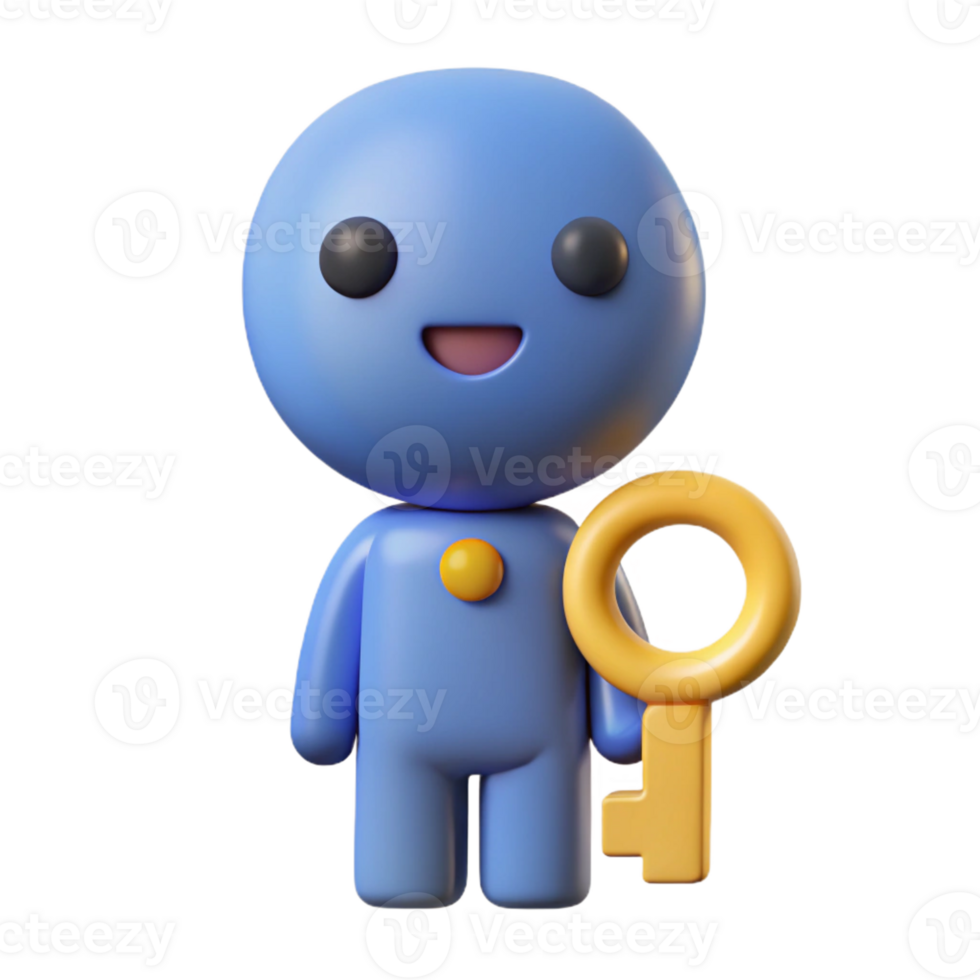 melancholic majestic A simple key character with a circular head and rectangular teeth. Clean lines, flat color, minimal design with Scalable Design. expertly shot png