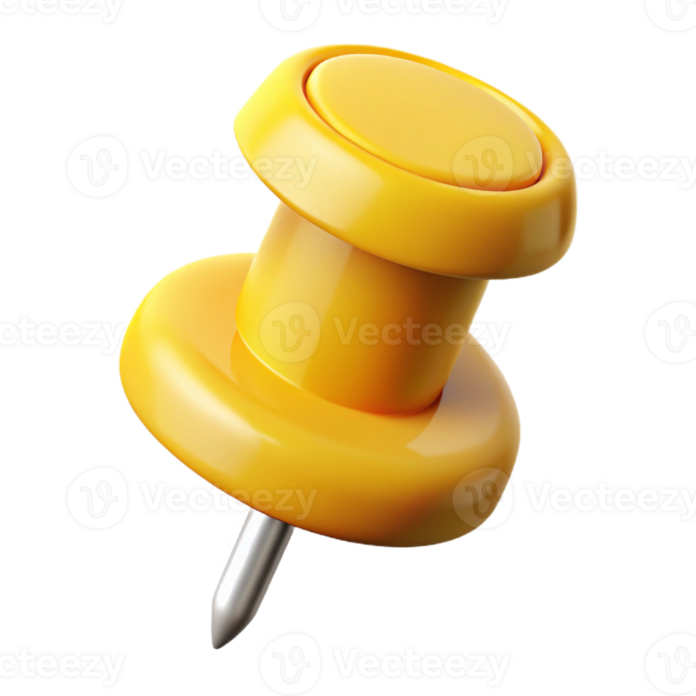 majestic iconic Isometric pushpin, flat yellow color, crisp edges, symmetrical with Scalable Design. png