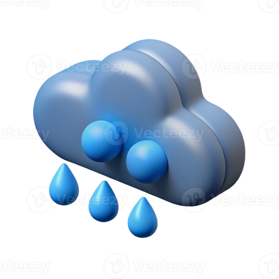 mesmerizing urban Isometric cloud with raindrops. Flat color, clean lines with Scalable Design. 4K png