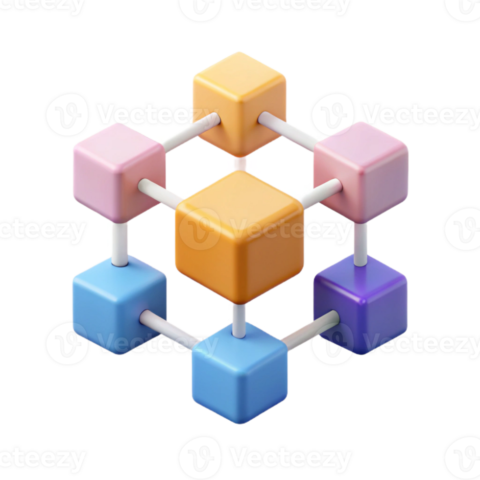 beautiful abstract Isometric cubes connected, clean lines, flat color. Scalable, minimal design with Scalable Design. crisp png