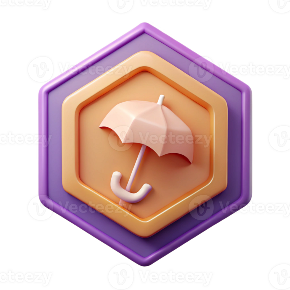 dynamic glorious Pentagon badge with a simple umbrella icon. Crisp edges, minimal, single-weight stroke with Scalable Design. 8K png