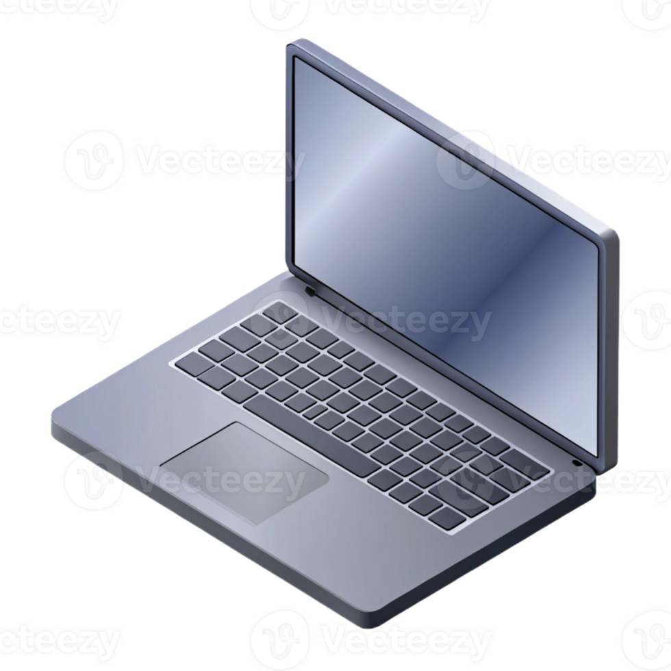 bold extraordinary Isometric laptop, flat grey color, crisp edges, symmetrical with Scalable Design. refined png