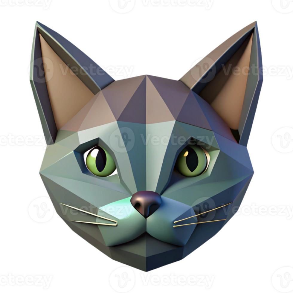 beautiful quintessential Geometric cat face with triangular ears and whiskers. Crisp edges, minimal, with Scalable Design. png