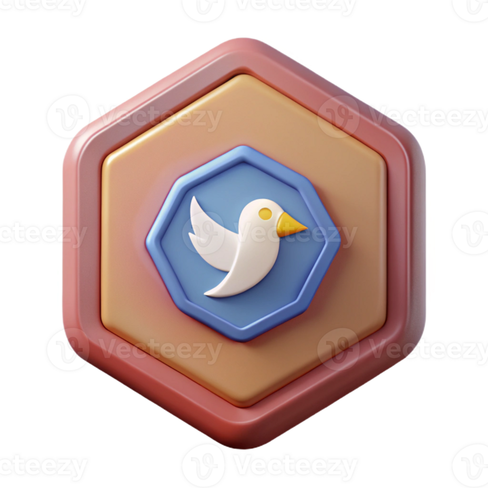 pristine joyful abstract Octagonal badge with a stylized bird. Single-weight stroke, flat color, clean lines with Scalable Design. professional png