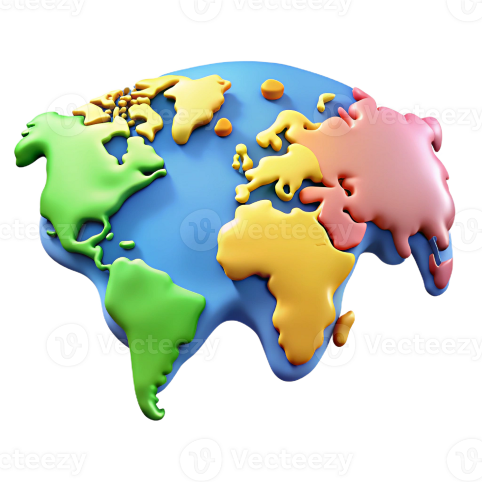 intense spectacular World map with highlighted continents in different flat colors. Crisp edges, clean lines with Scalable Design. crisp png