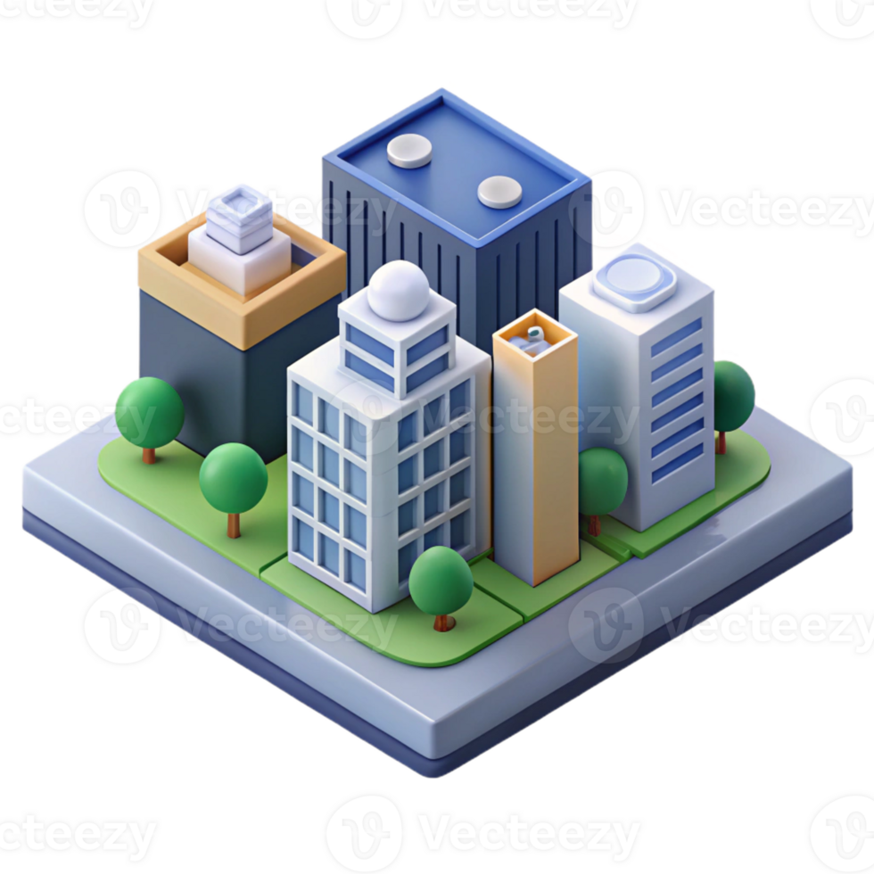 picturesque ethereal avant-garde Isometric city block, minimal design, clean lines, with Scalable Design. high resolution png