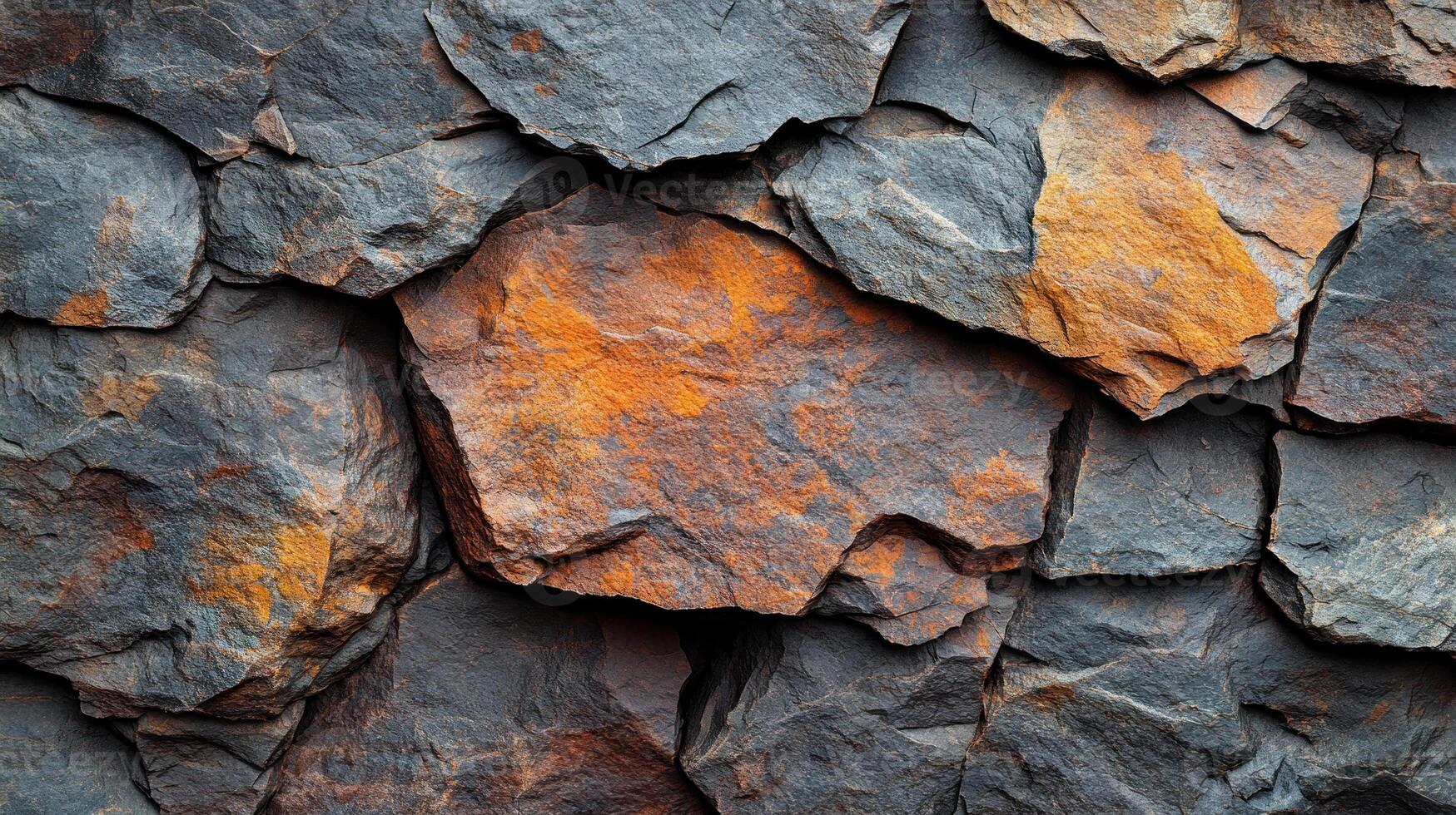 Vibrant textures of slate and rust enhance the rugged charm of rocky surfaces photo