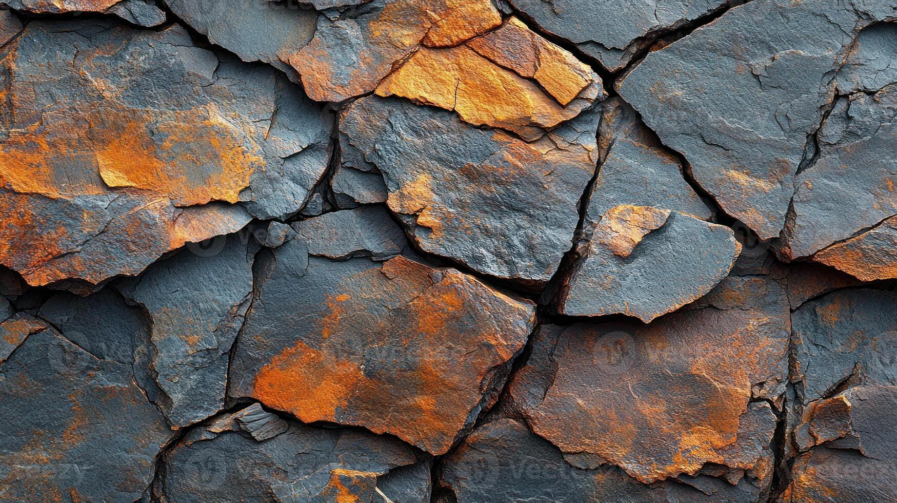 Textured rock surface showcasing vibrant orange and dark gray hues in natural setting photo