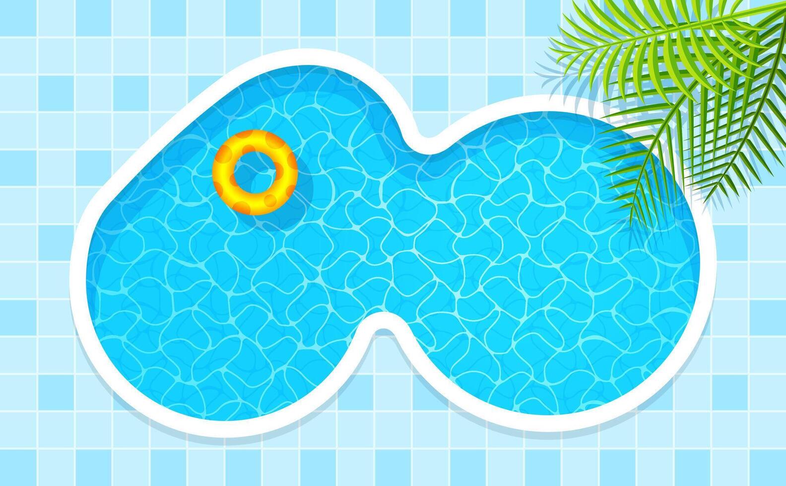 swimming pool with palm leaves decoration, pool and coconut leaf in top view and water surface, beautiful pond with ornament blue tiles vector