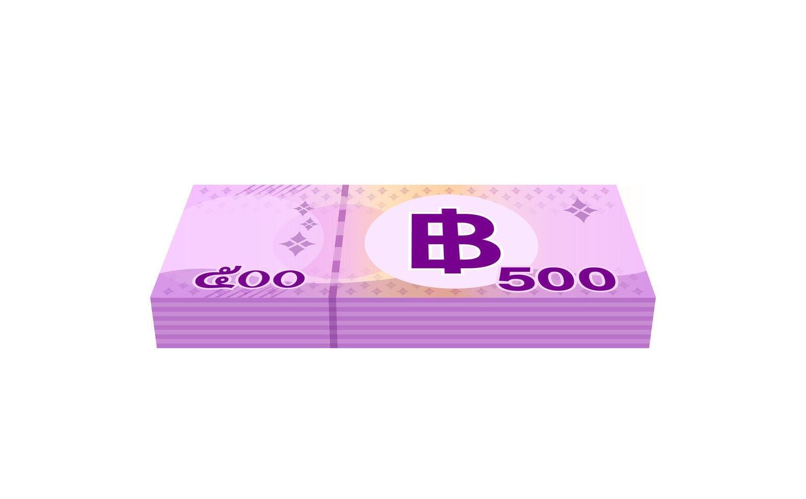 pile money 500 baht banknote thai, currency stack of five hundred THB type, bank note money thailand baht for business and finance icon vector