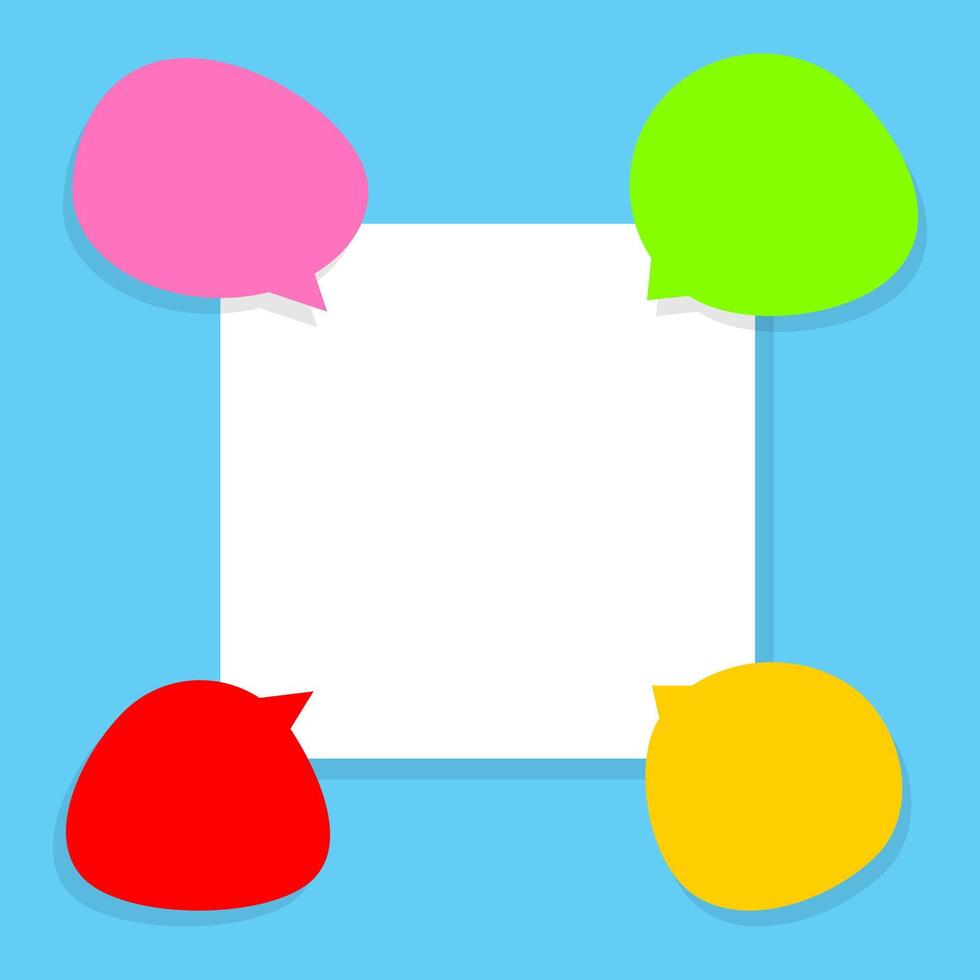 speech bubble colorful on rectangle white copy space text, cute speech bubble paper on empty frame for banner, square frame white space on light blue for message vector