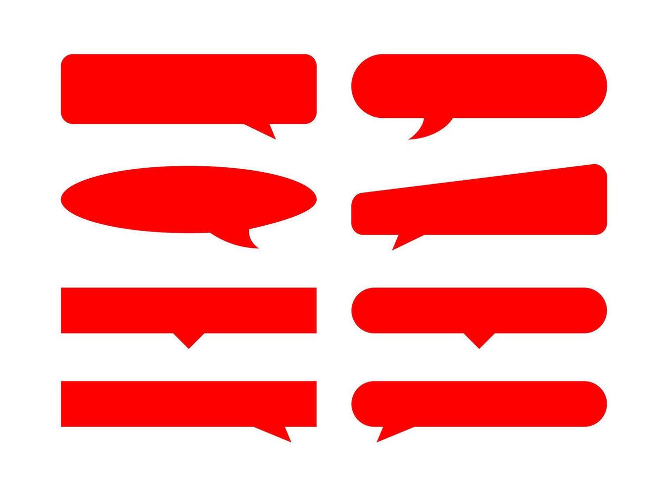 speech bubble horizontal red isolated on white, many horizontal frame speech bubble shape, dialog box balloon for text title, discussion chat symbol for banner, various balloon for talk vector