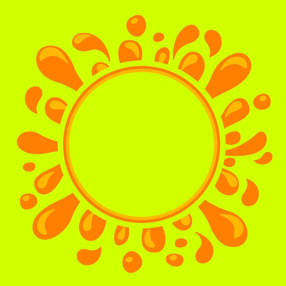 orange juice water splash and circle for copy space, water blob orange flat on lemon green color, orange juice splash flow, juice drop splatter simple for package design, blob splash for banner vector