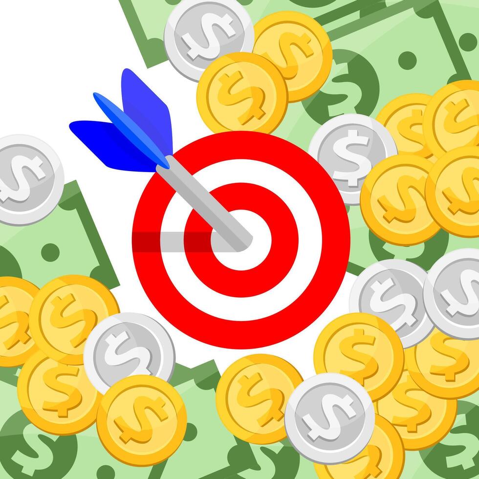 arrow and money for goal and success concept, arrow of success and money for goal achievement strategy, icon finance victory goal and leader successful, symbol growth target of money and finance vector