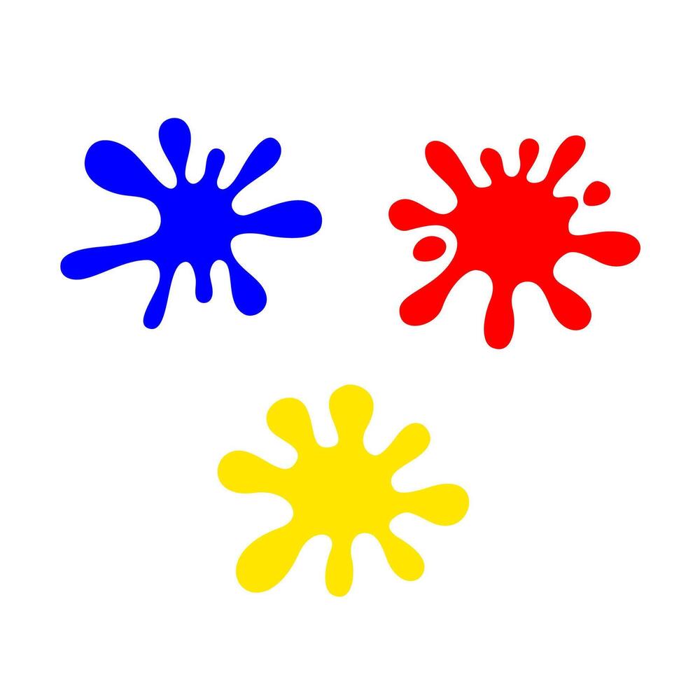 blue red and yellow primary colors isolated on white background, primary colors for children learning art, drop splash of three primary basic color, blue red and yellow colors splash simple art symbol vector