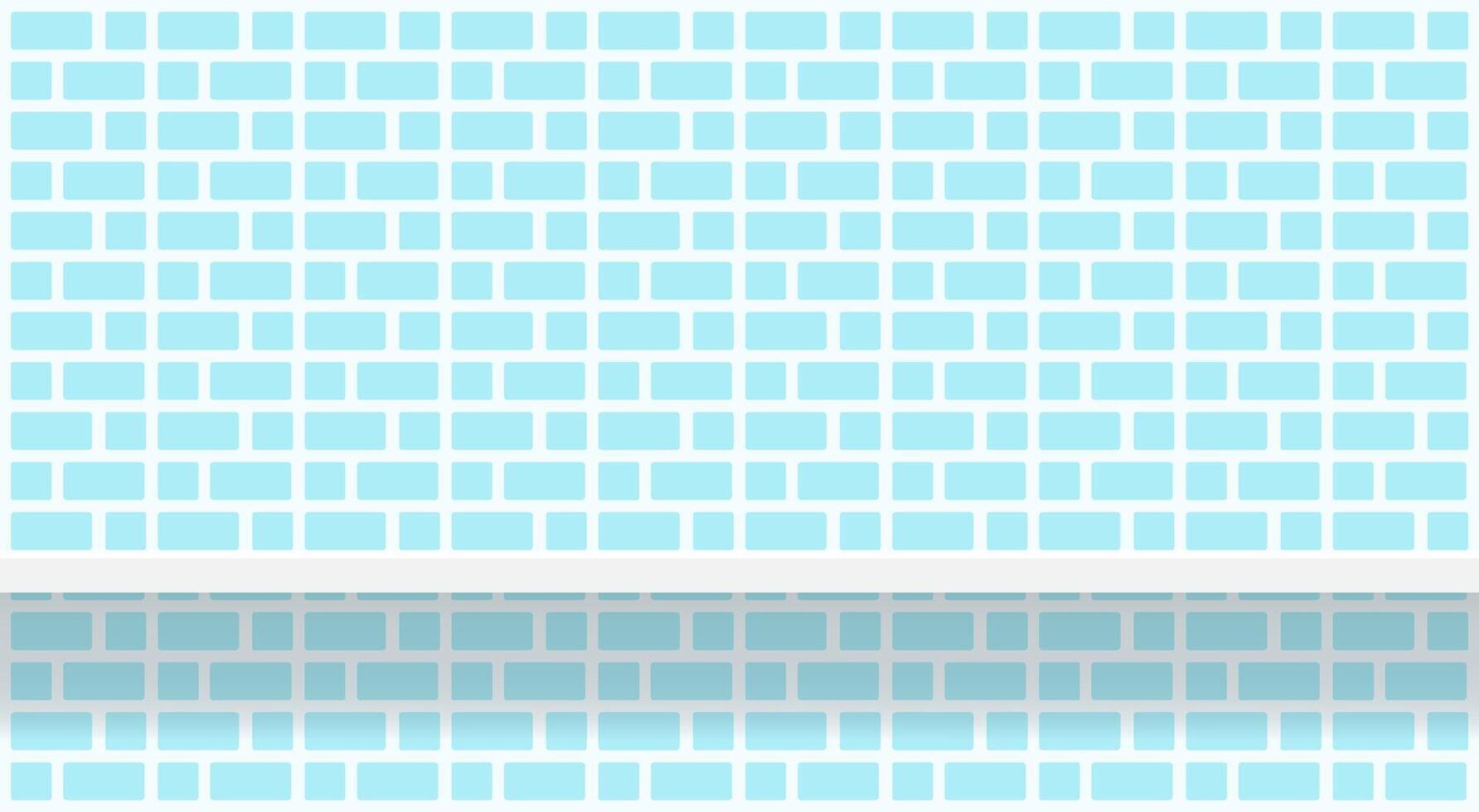 brick wall light blue pattern with shelf for background, modern pastel blue wall brick pattern for decoration architecture, brick tile wall and plank shelf, brick tiled grid of toilet wall vector
