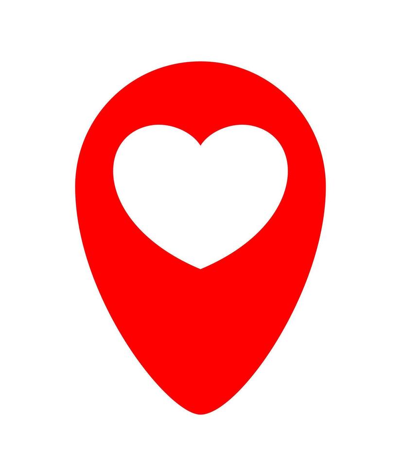 heart icon in red pin point isolated on white, pointer white heart shape for position marker, cute heart simple with pin point symbol, pin pointer for love location place or direction idea vector