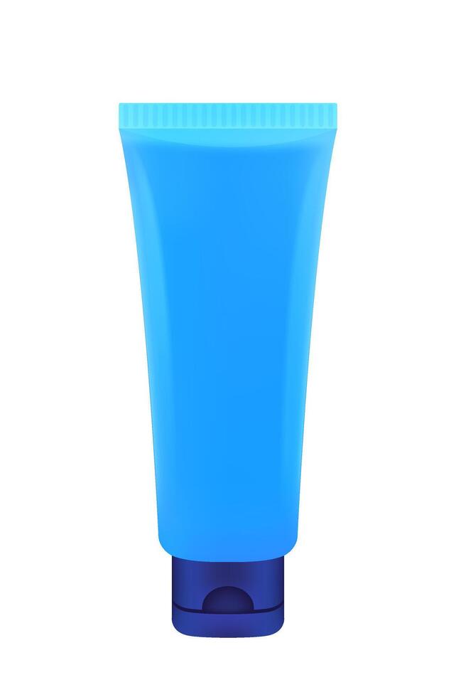 plastic tube light blue for cosmetic template design, template cosmetic tube isolated on white, mock-up blue tube blank, empty tube for cosmetic brand, illustration single lotion or cream product foam vector