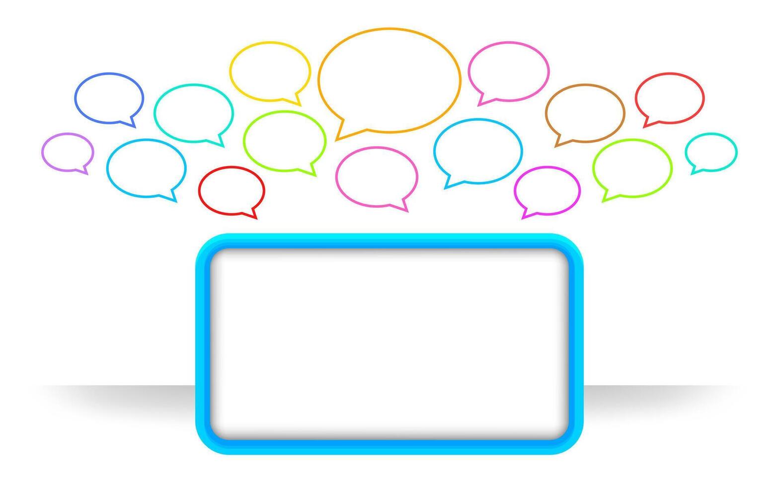 modern square frame blue and speech bubble colorful many, speech bubble icon and square frame for copy space text, communication social talk concept, dialog box empty for think or speak graphic signs vector
