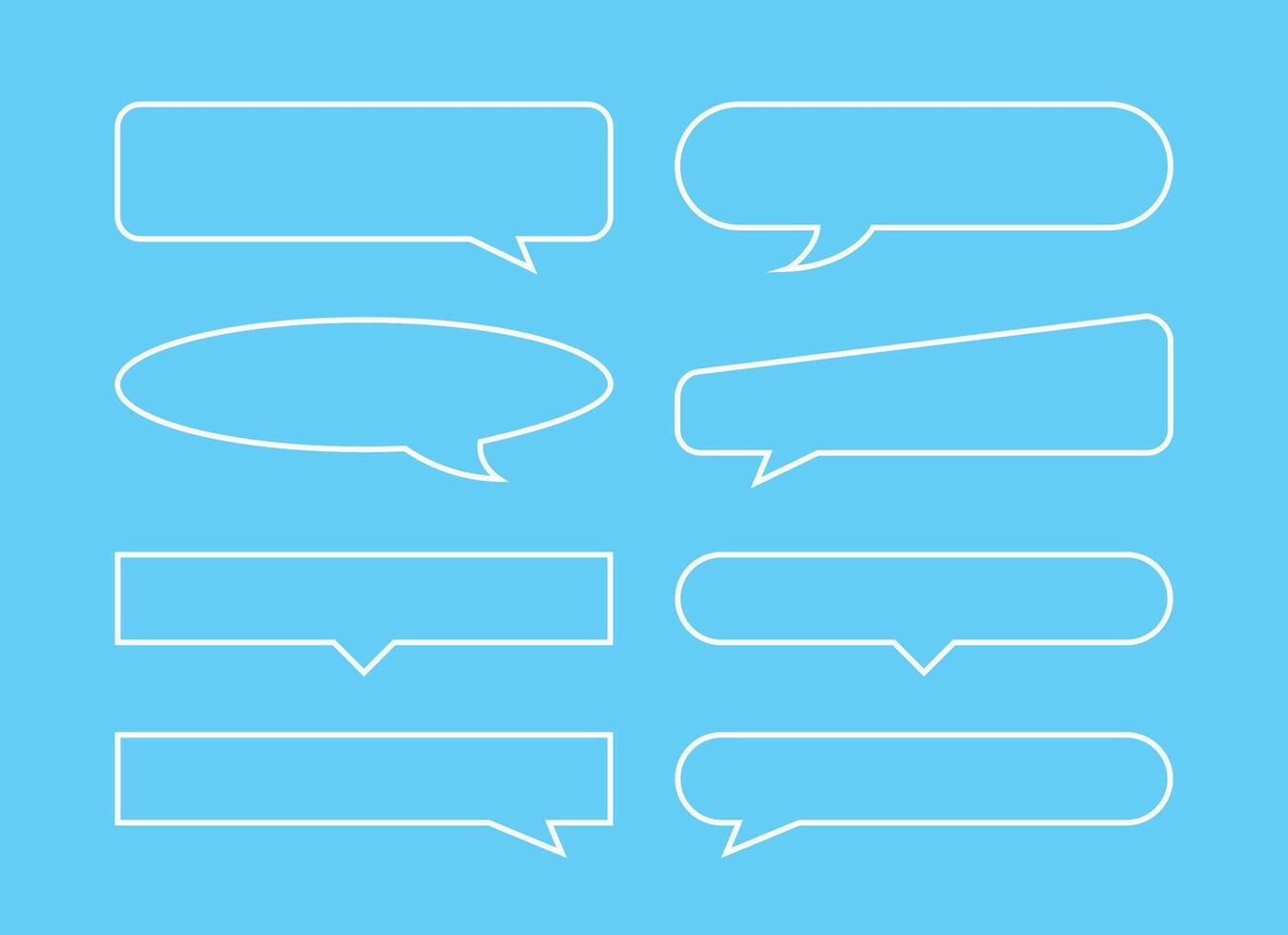speech bubble horizontal outline shape isolated on blue, speech balloon sign of communication symbol, art line white speech bubble vector