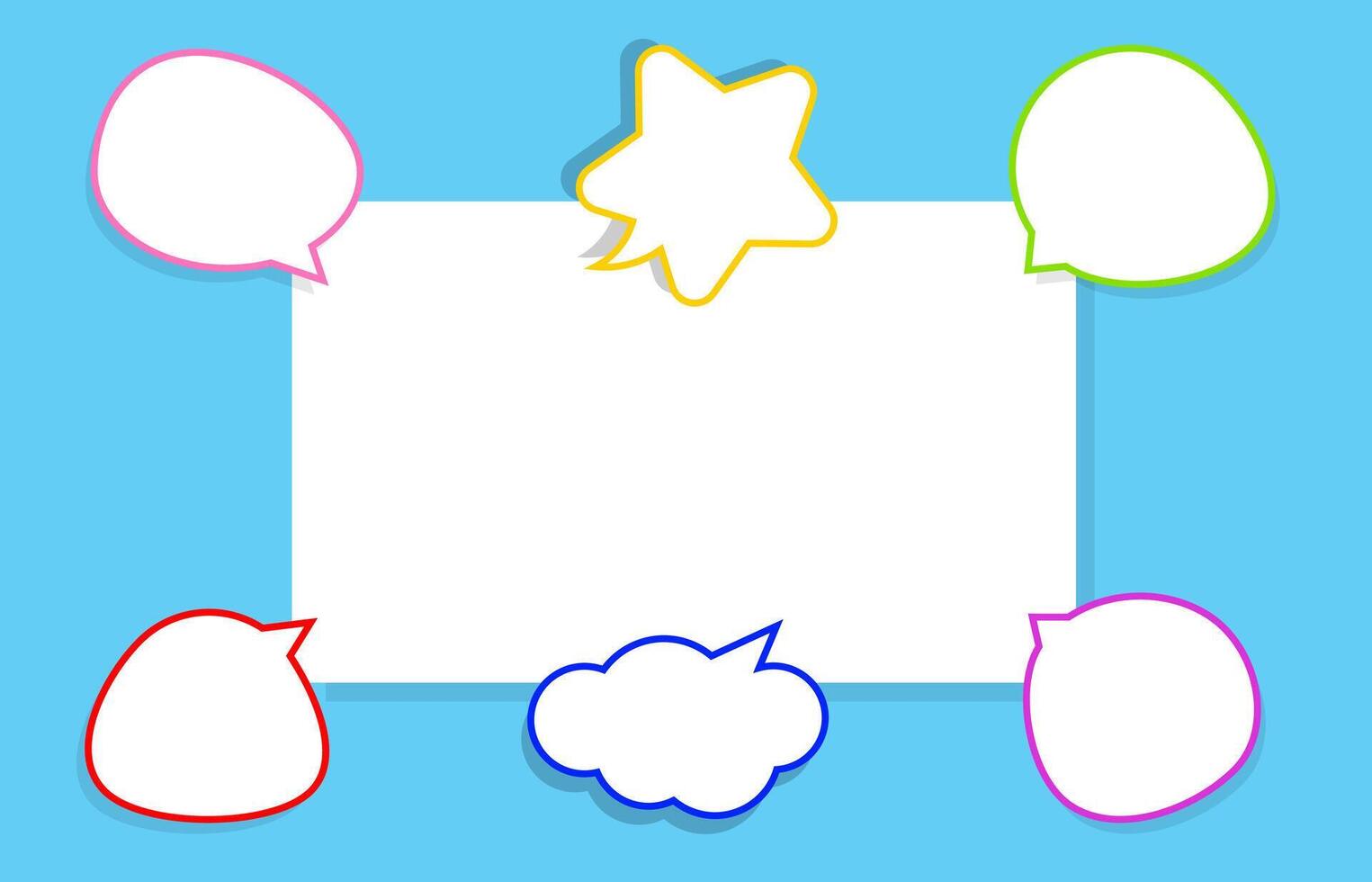 speech bubble line on rectangle white for copy space text, cute speech bubble paper on empty frame for banner, square frame white space on light blue for message, dialog box for talk or thought idea vector