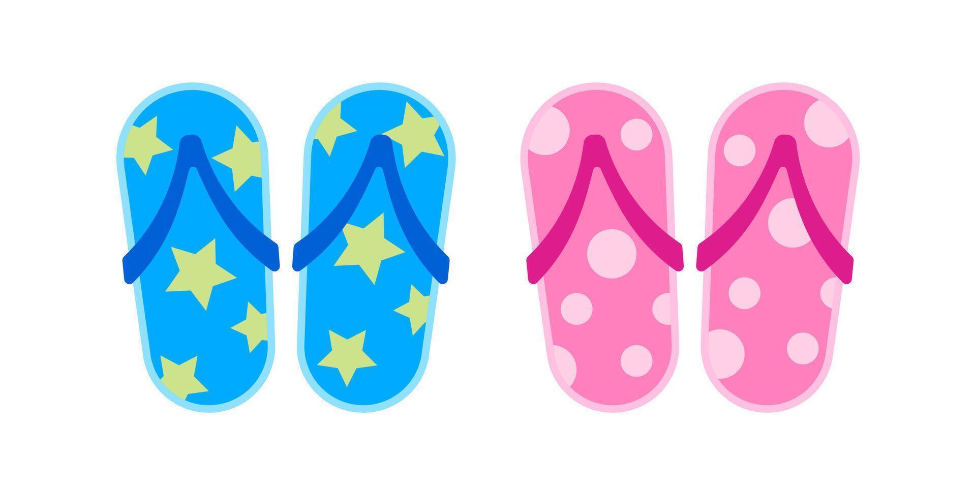 slippers pink and blue isolated on white, clip art sandal casual, slippers footwear colorful, fashion slippers icon for summer relax trip in holiday vector